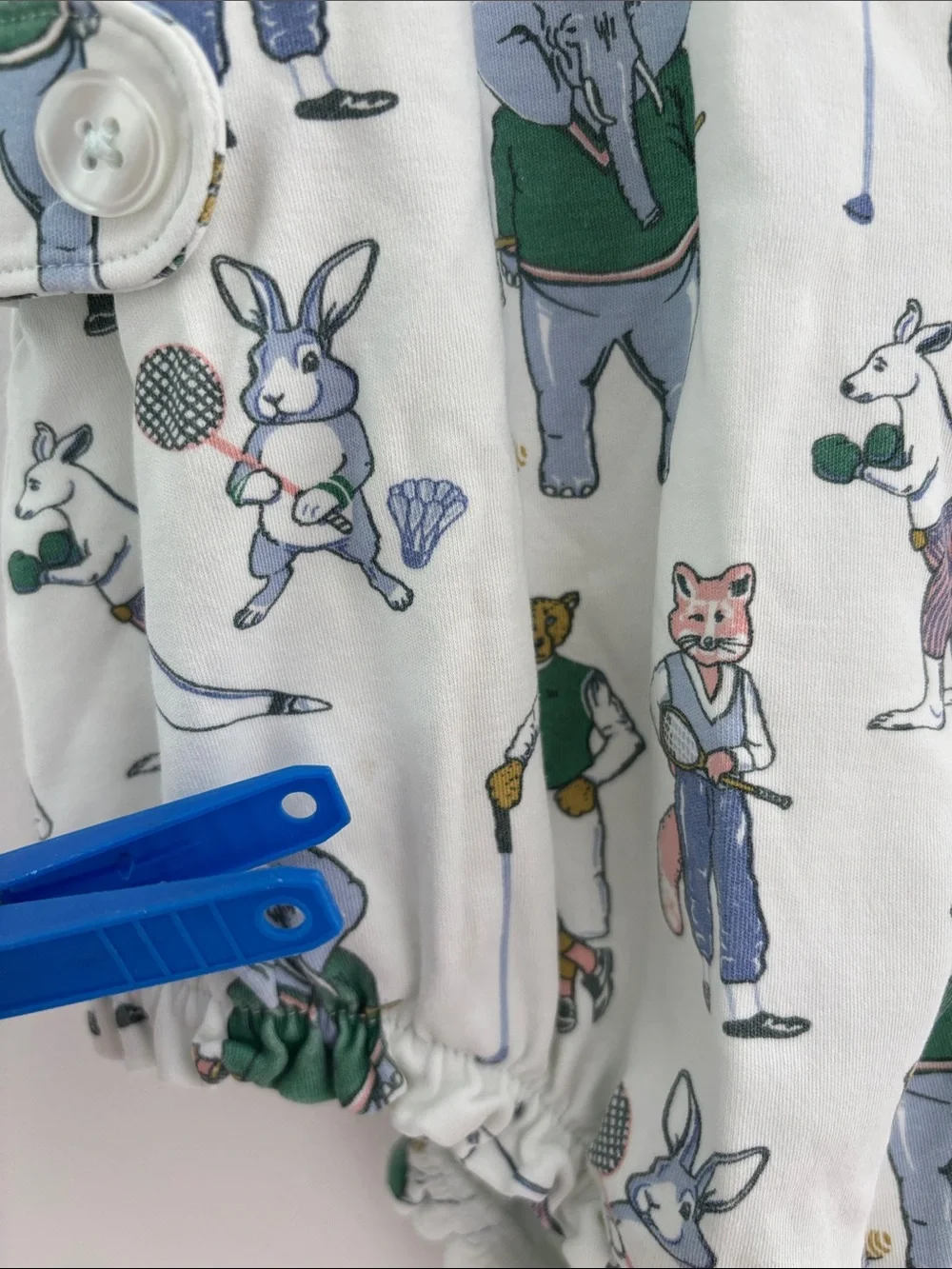 Heyward House Pima Cotton Cream Romper with Green & Blue Animal Golf Print